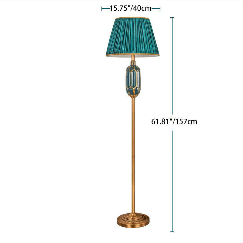 Vintage European Pleated Fabric Ceramic Floor Lamp