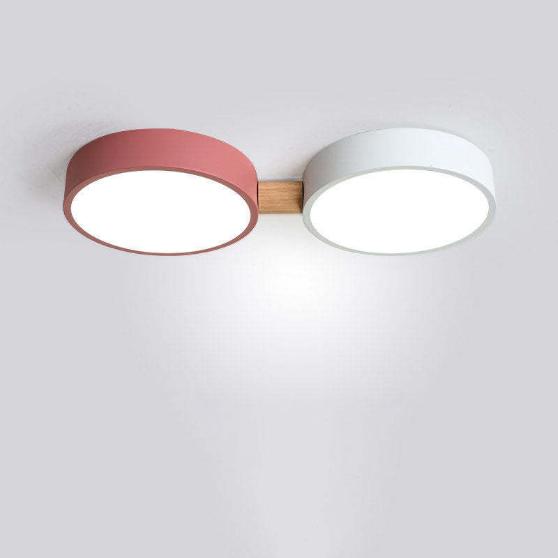 Scandinavian Macaron Iron Geometric Wood LED Flush Light