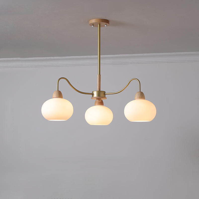 Nordic Japanese Glass Round Wood Chandelier