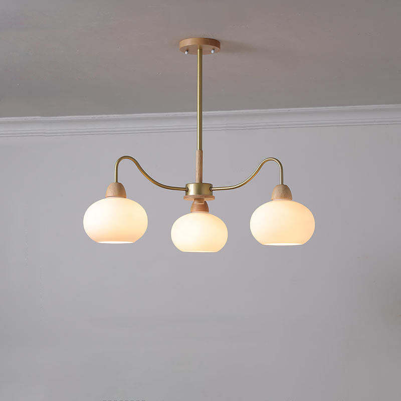 Nordic Japanese Glass Round Wood Chandelier