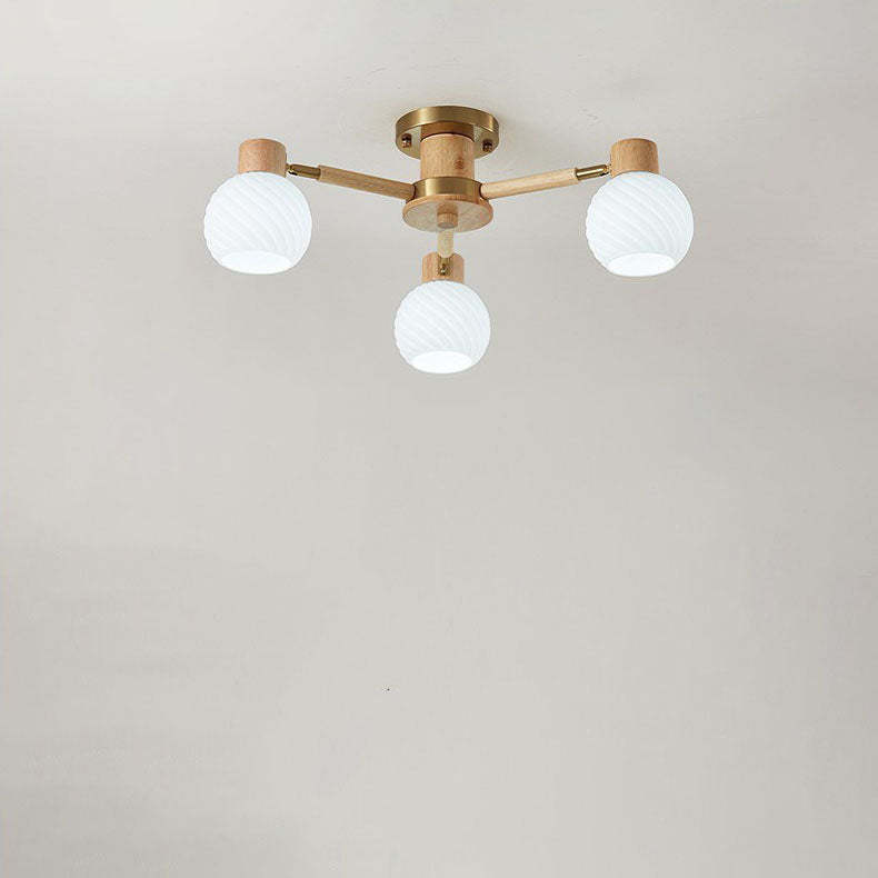 Japanese Wabi-Sabi Rubberwood Glass Flush Light
