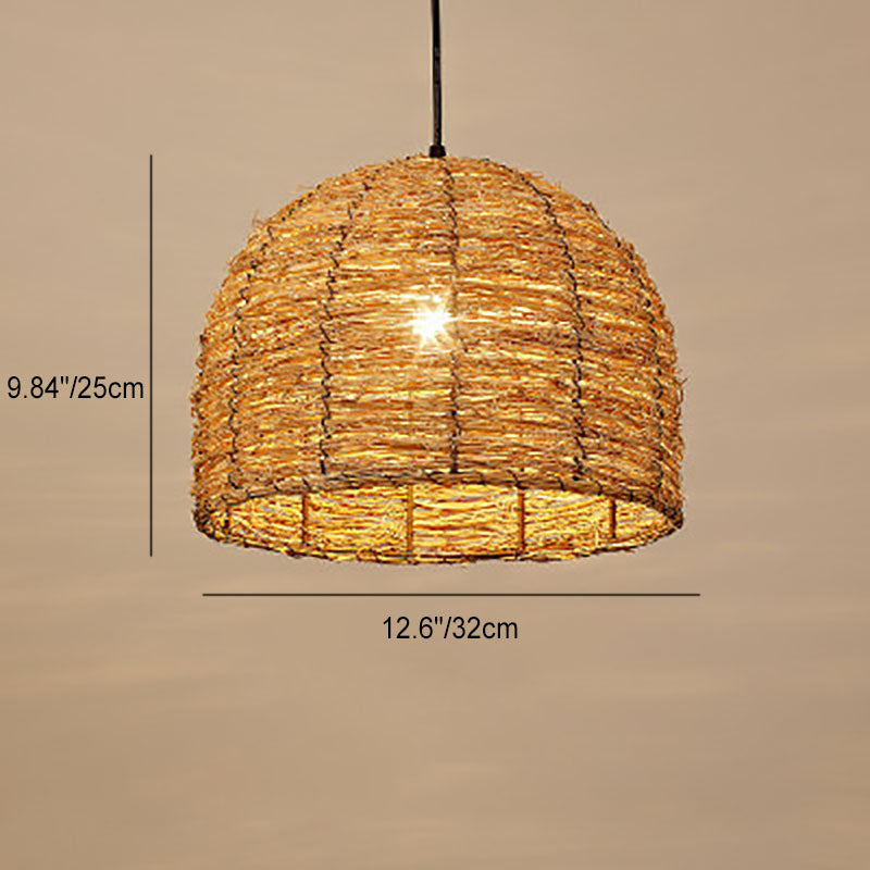 Retro Rattan Woven Dome Pendant Light