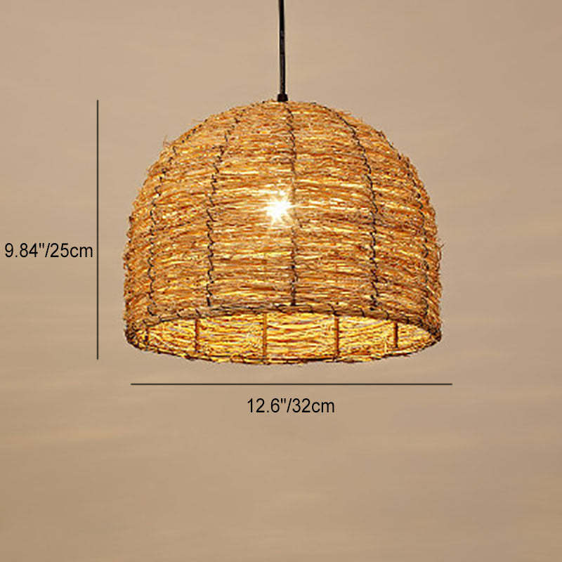 Retro Rattan Woven Dome Pendant Light