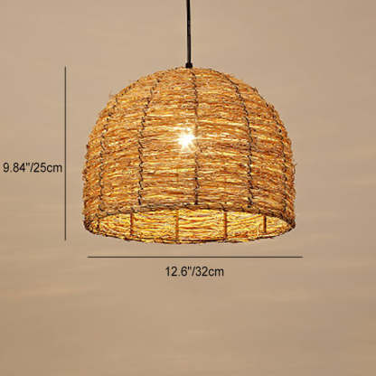 Retro Rattan Woven Dome Pendant Light