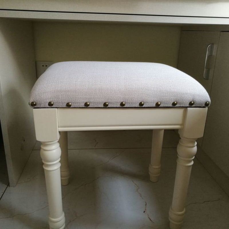 Scandinavian Linen Leather Wood Vanity Stool