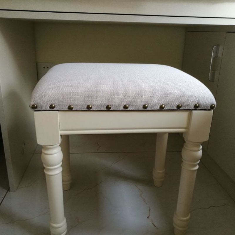 Scandinavian Linen Leather Wood Vanity Stool