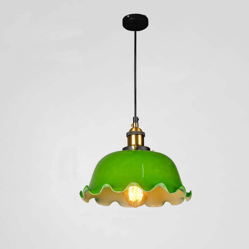 Vintage Green Glass Dome Pendant Light