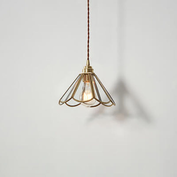 Japanese Vintage Cone Geometric Glass Copper Pendant Light