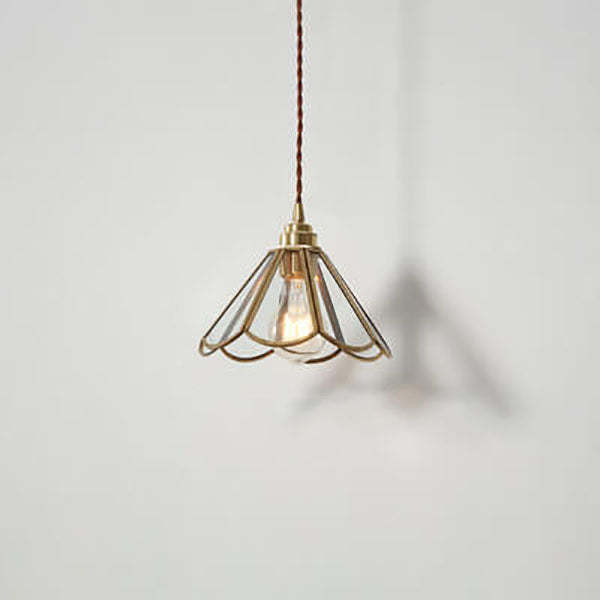Japanese Vintage Cone Geometric Glass Copper Pendant Light