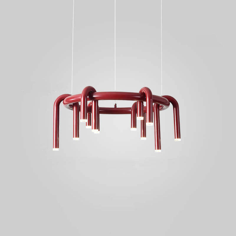 Mid-Century Iron Geometric Line LED Chandelier