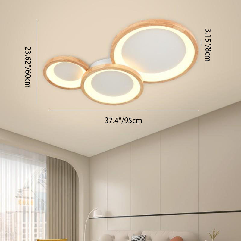 Nordic Wood Frame Acrylic Round LED Flush Mount Light