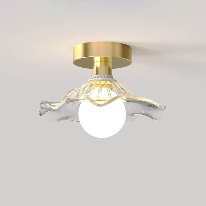 Modern Glass Iron Flower 1-Light Semi-Flush Ceiling Light