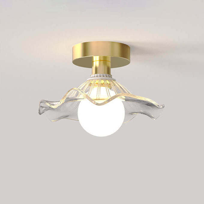 Modern Glass Iron Flower 1-Light Semi-Flush Ceiling Light