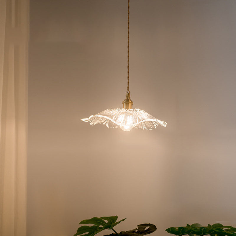 Nordic Vintage Clear Glass Flower Brass Pendant