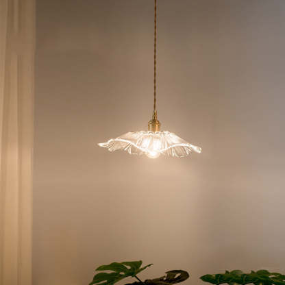 Nordic Vintage Clear Glass Flower Brass Pendant
