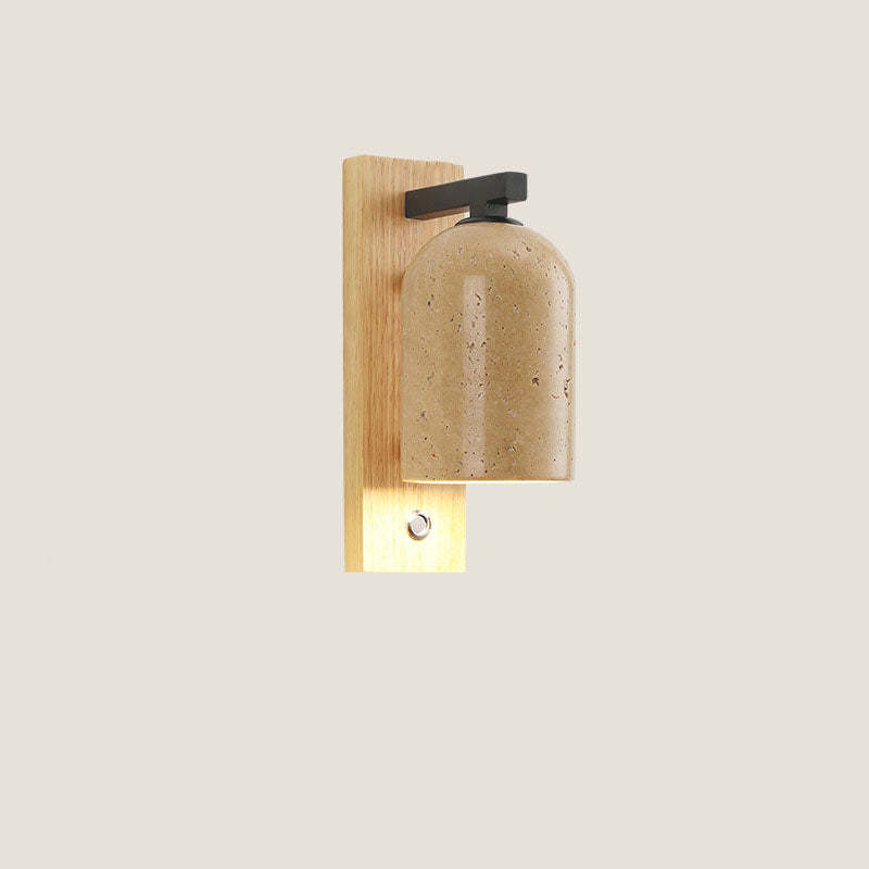Japanese Vintage Stone Cylinder Wooden Base Sconce — Walnut / 220V-240V For UK/AU