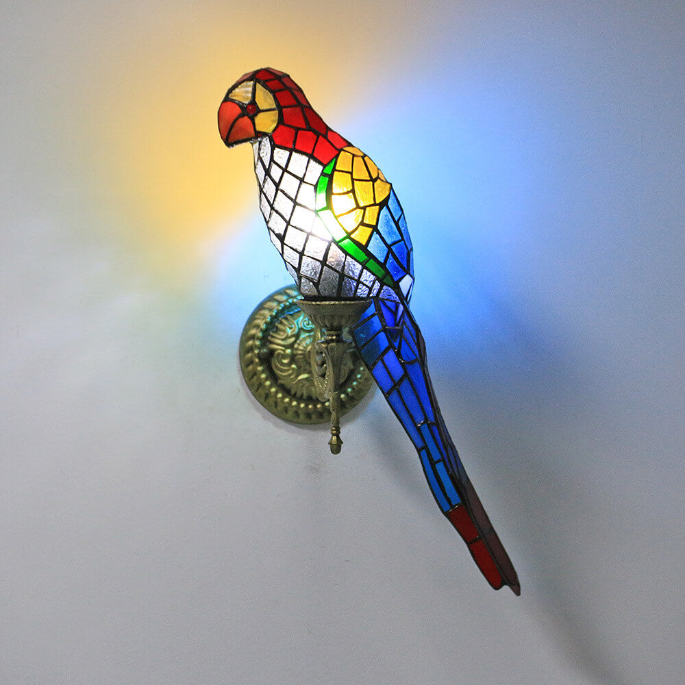 Tiffany Vintage Parrot Stained Glass Sconce