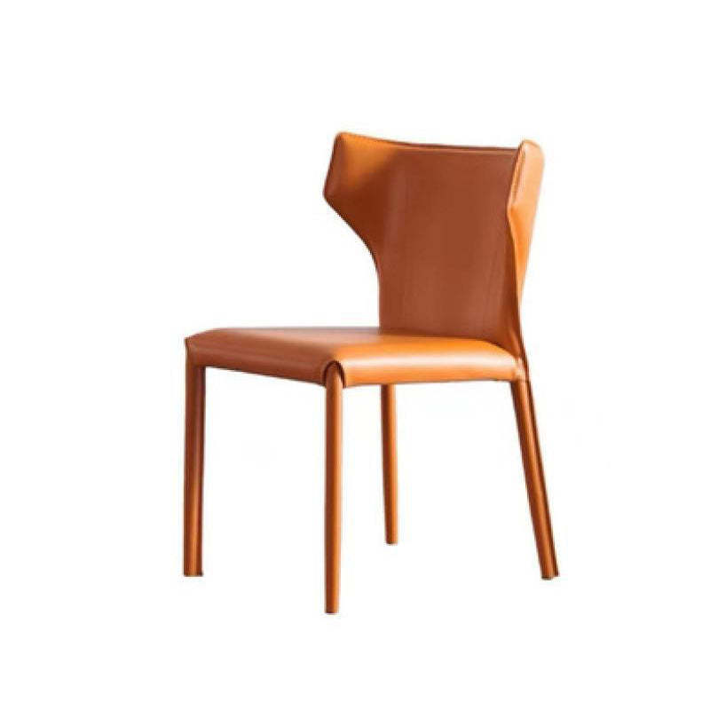 Minimalist Leather Steel Wing-Back Dining Chair