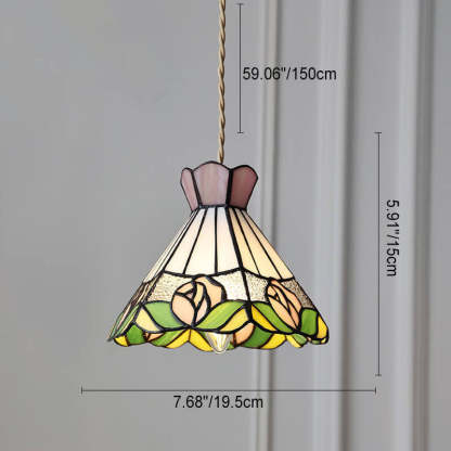 Vintage Tiffany Rose Conical Stained Glass Pendant Light — C / 220V-240V For UK/AU