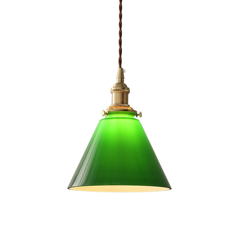 Retro Green Cone Glass Copper Pendant Light