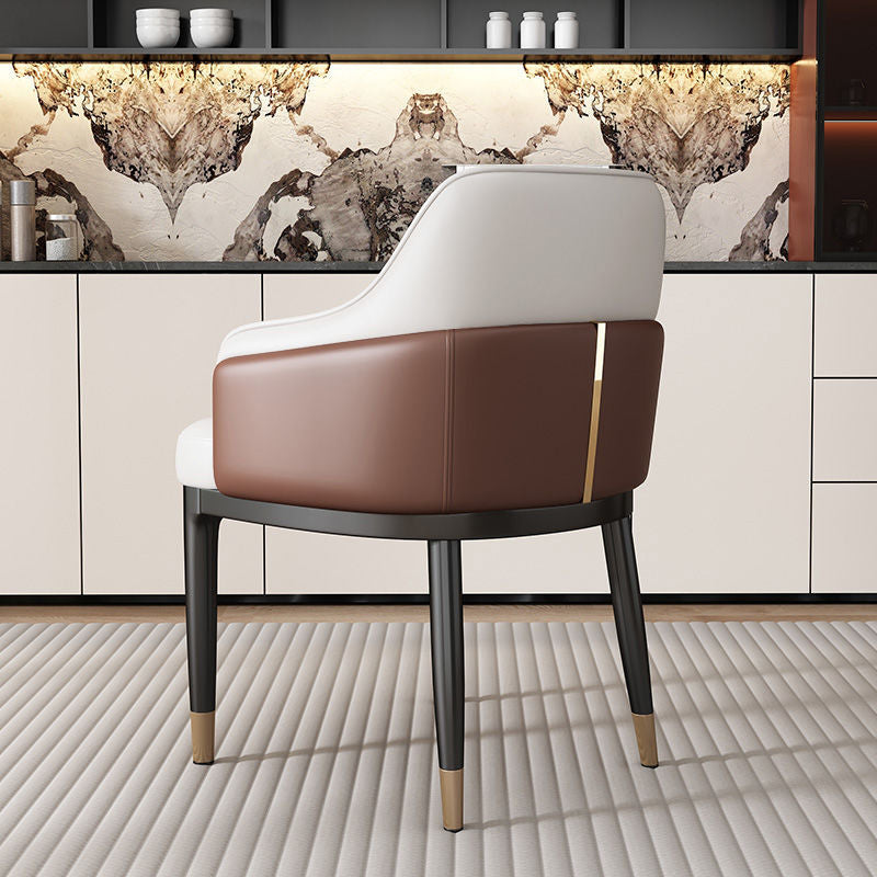Modern Iron Leather Dining Chair with Armrest Backrest