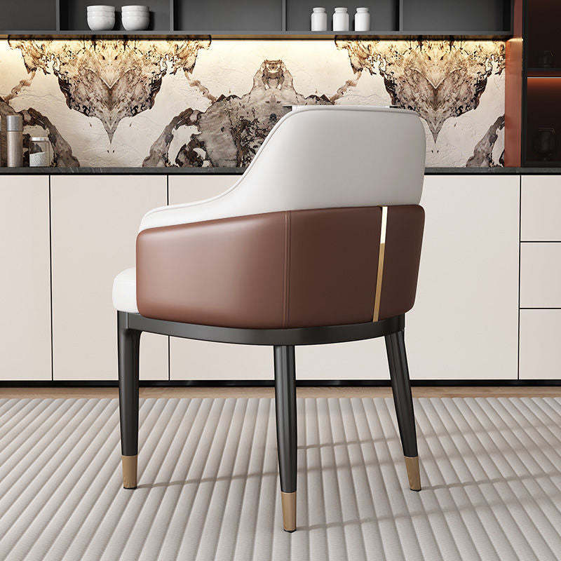 Luxury armrest backrest wood dining chairs & benches in leather iron metal