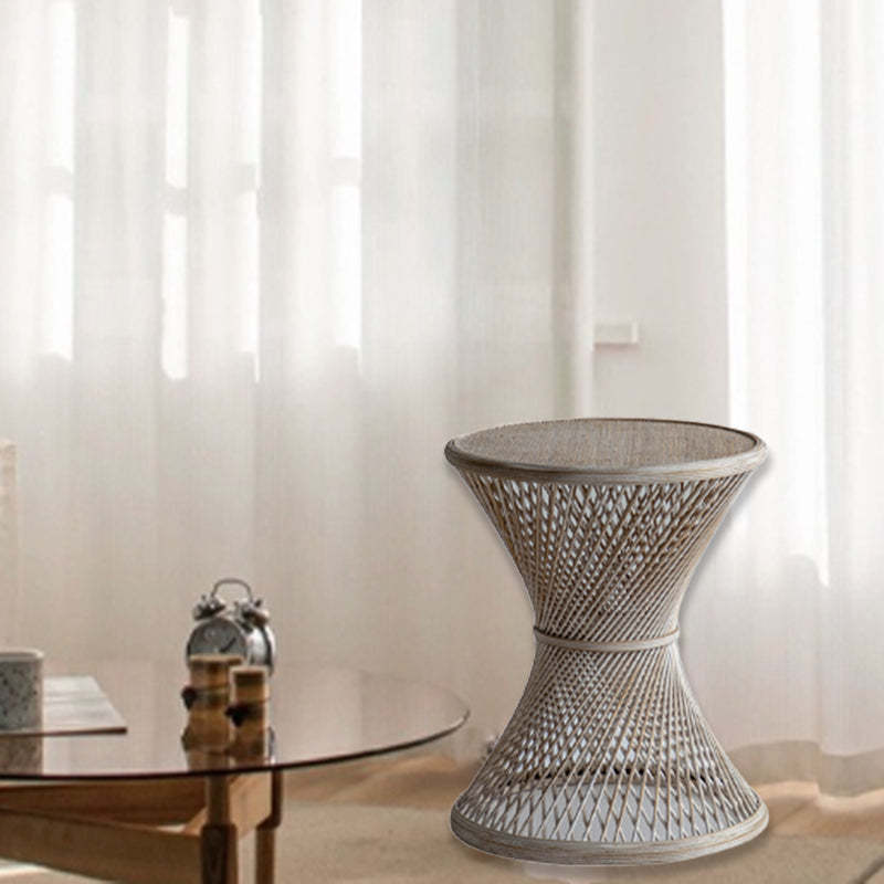 Japanese Round Rattan End Table