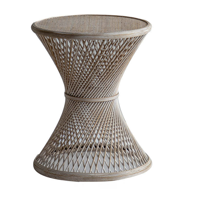 Japanese Round Rattan End Table