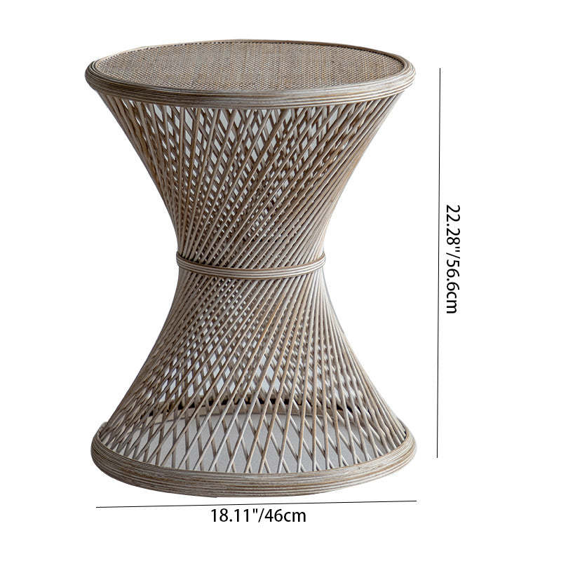 Japanese Round Rattan End Table — B / Black