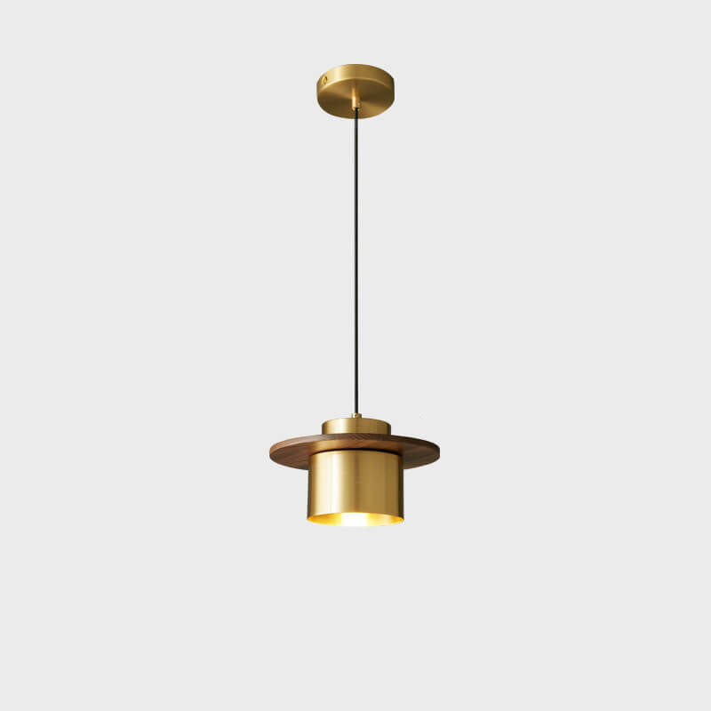 Nordic Luxury Walnut Brass Column Pendant Light