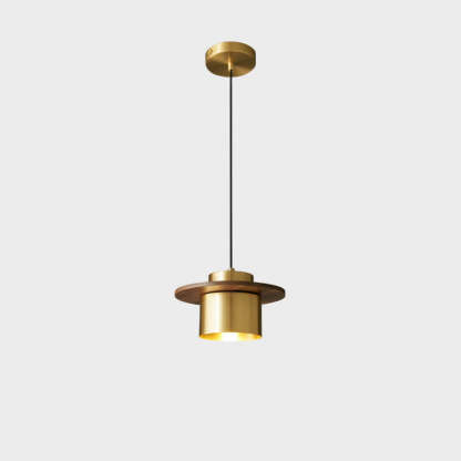 Nordic Luxury Walnut Brass Column Pendant Light