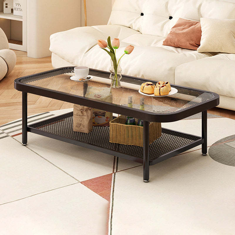 Minimalist 2-tier rectangular coffee tables in steel — 35" L x 20" W x 15.75" H / Black