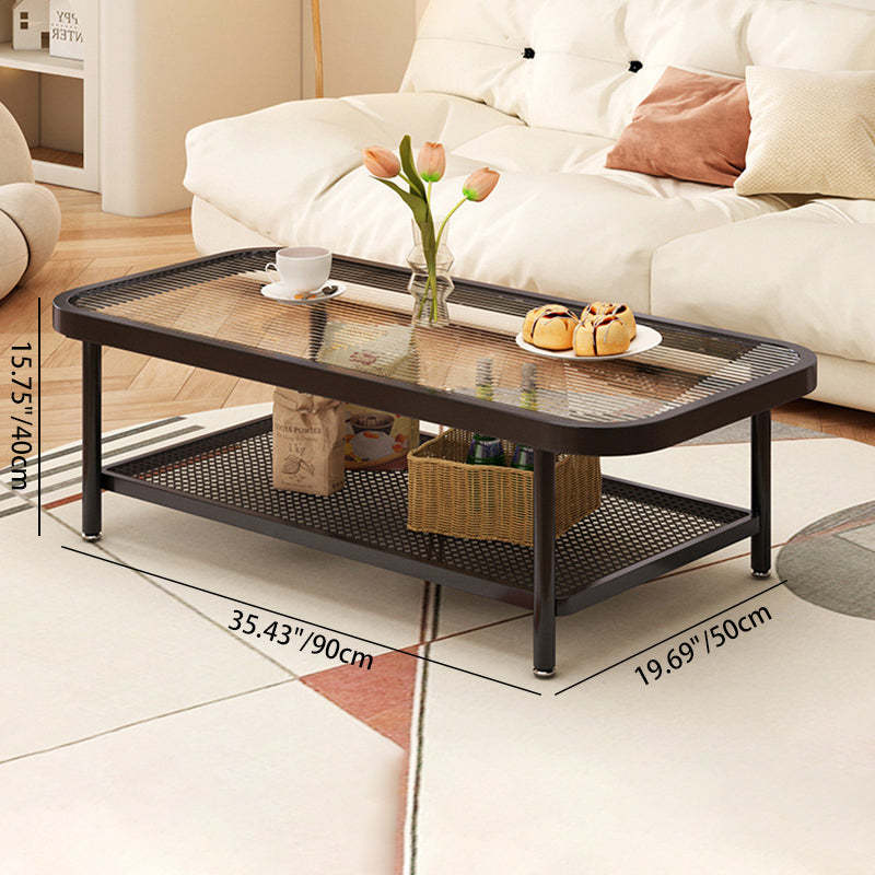 Minimalist Rectangular Glass Steel 2-Tier Coffee Table
