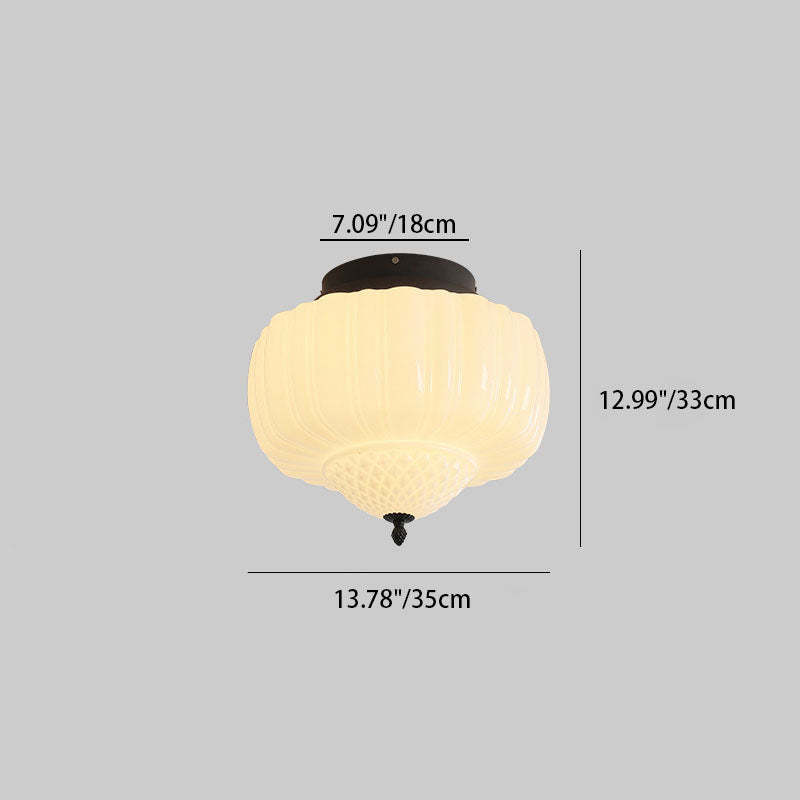 Art Deco Iron Pumpkin Glass 3-Light Flush Ceiling Light