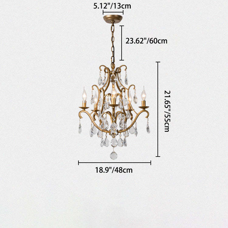 French Candelabra Round Crystal Iron Chandelier — 12 / 220V-240V For UK/AU