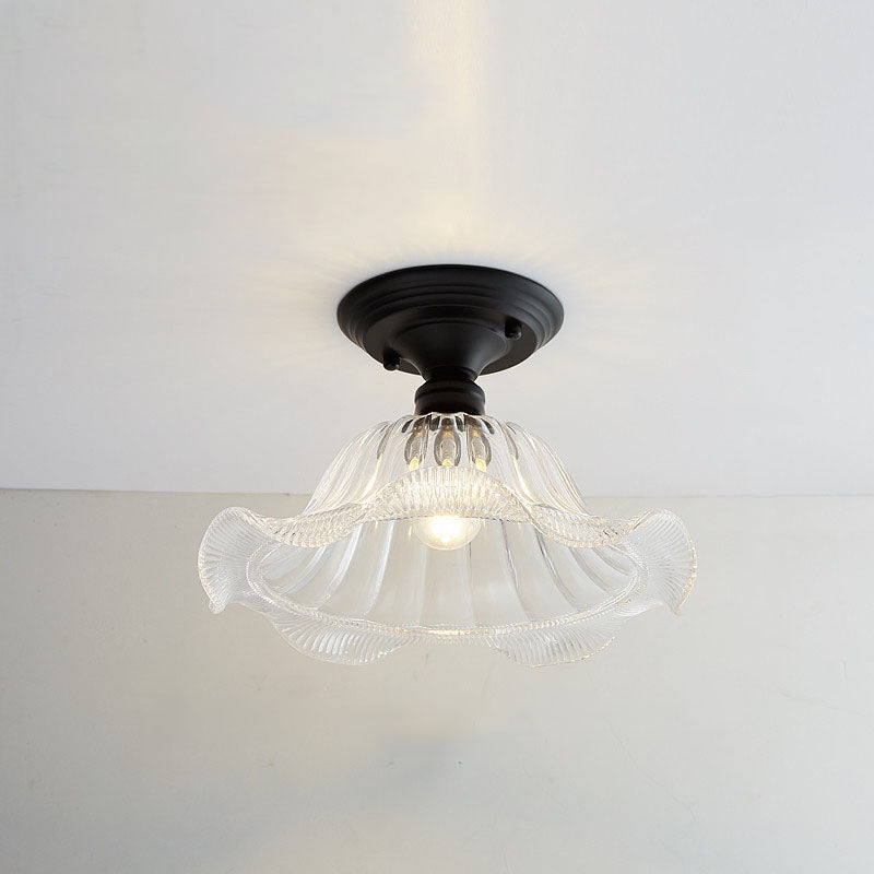 Nordic Vintage Glass Floral Geometry Semi-Flush Light