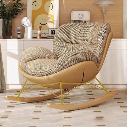Nordic Houndstooth Velvet Rocking Chair — Yellow Base + Checkered Cushion