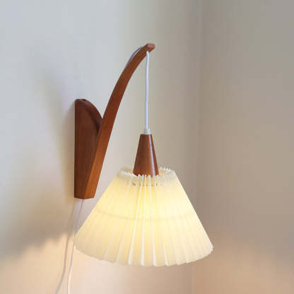 Japanese Solid Wood Pleated Fabric Umbrella Wall Sconce — Walnut Lamp Arm + Glass Lampshade / 110V-120V For US/CA