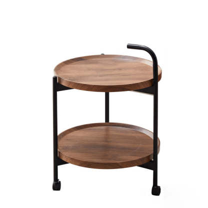 Minimalist Round Iron Wood 2-Tier Coffee Table