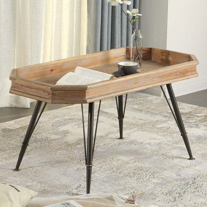 Traditional rectangular rust wood coffee tables — 38.98" L x 19.29" W x 20.08" H