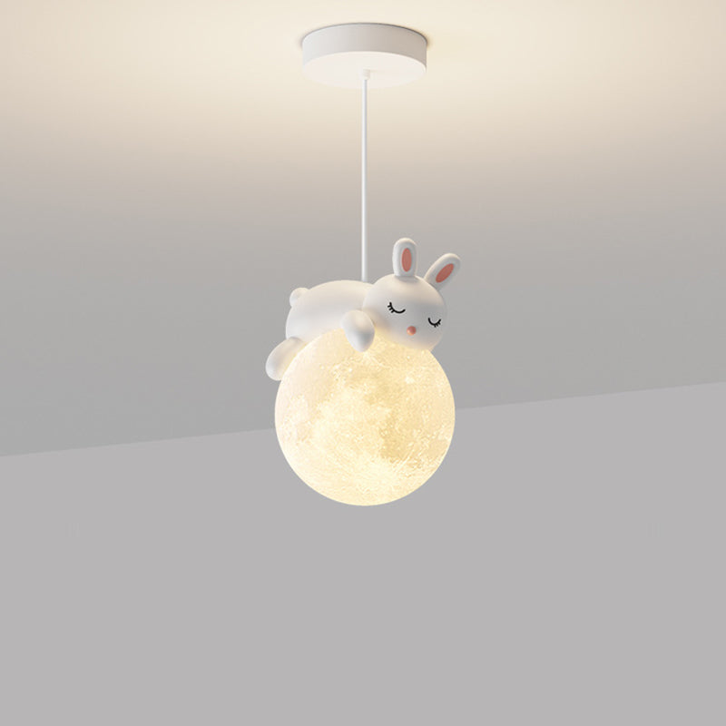 Contemporary Resin Rabbit Moon Kids Pendant Light