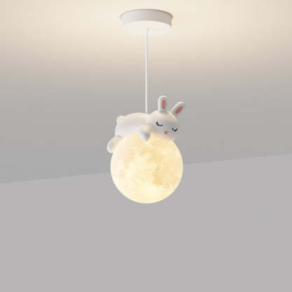 Contemporary Resin Rabbit Moon Kids Pendant Light