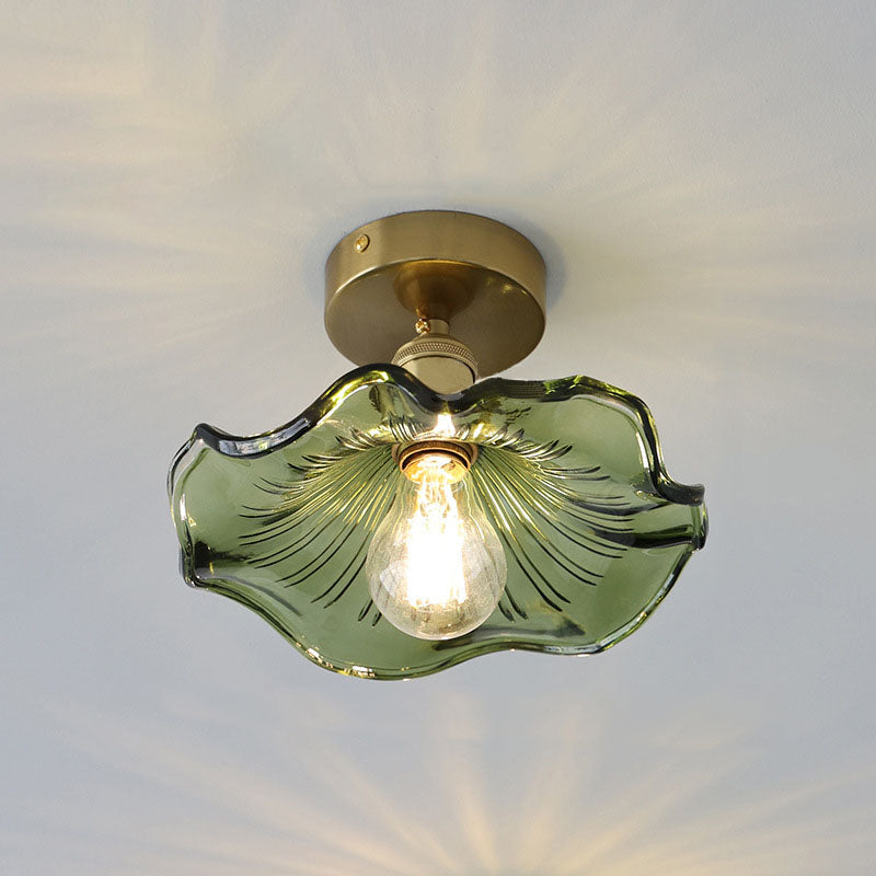 European Vintage Lotus Iron Copper Ceiling Light