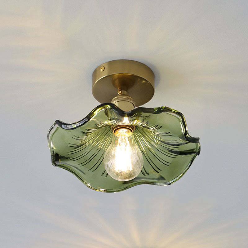 European Vintage Lotus Iron Copper Ceiling Light — Iron / Green / 110V-120V For US/CA
