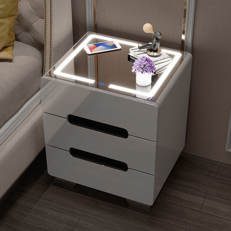 Minimalist Metal Rectangular Nightstand 3-Drawer — White