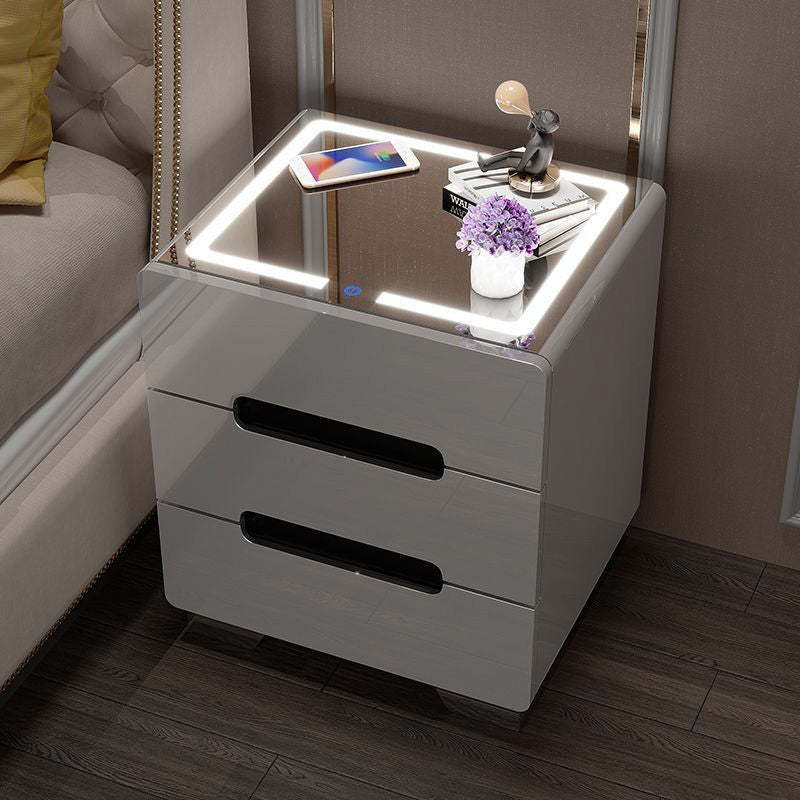 Minimalist Metal Rectangular Nightstand 3-Drawer — White