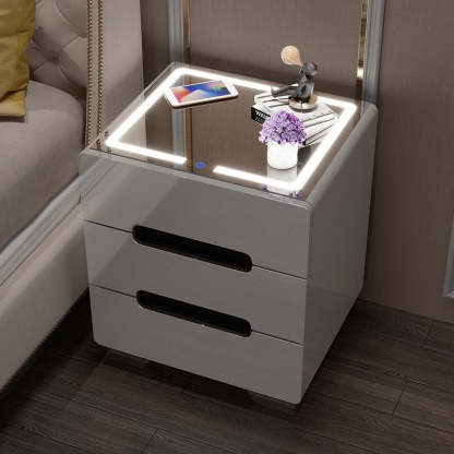 Minimalist Metal Rectangular Nightstand 3-Drawer — White