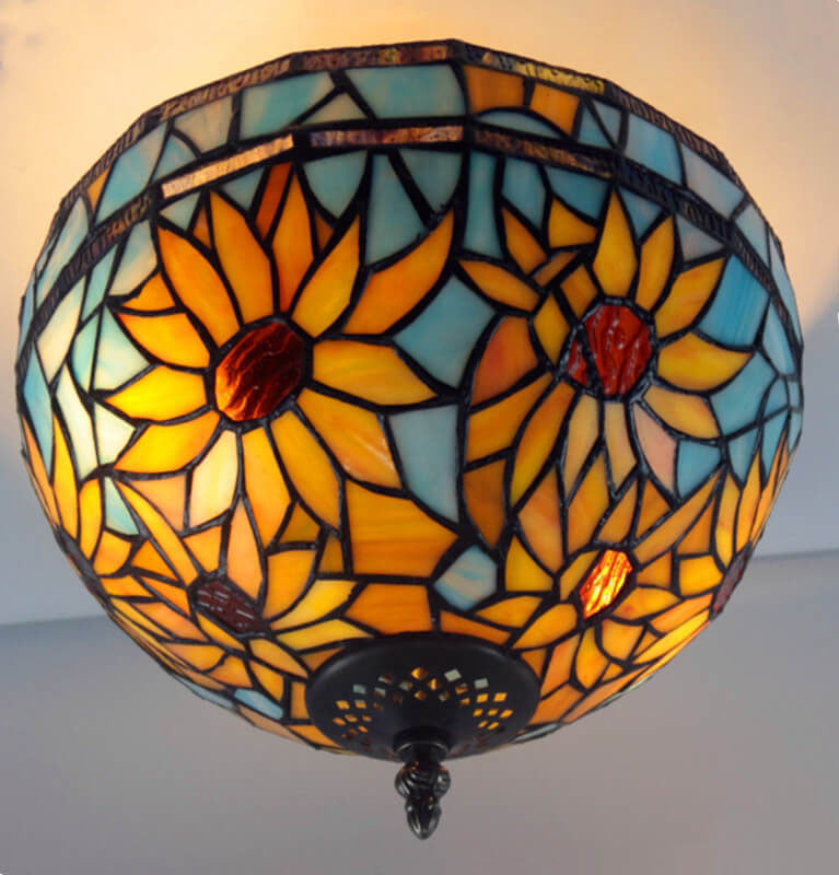 2-light tiffany yellow flush mount lighting — 220V-240V (UK/AU)