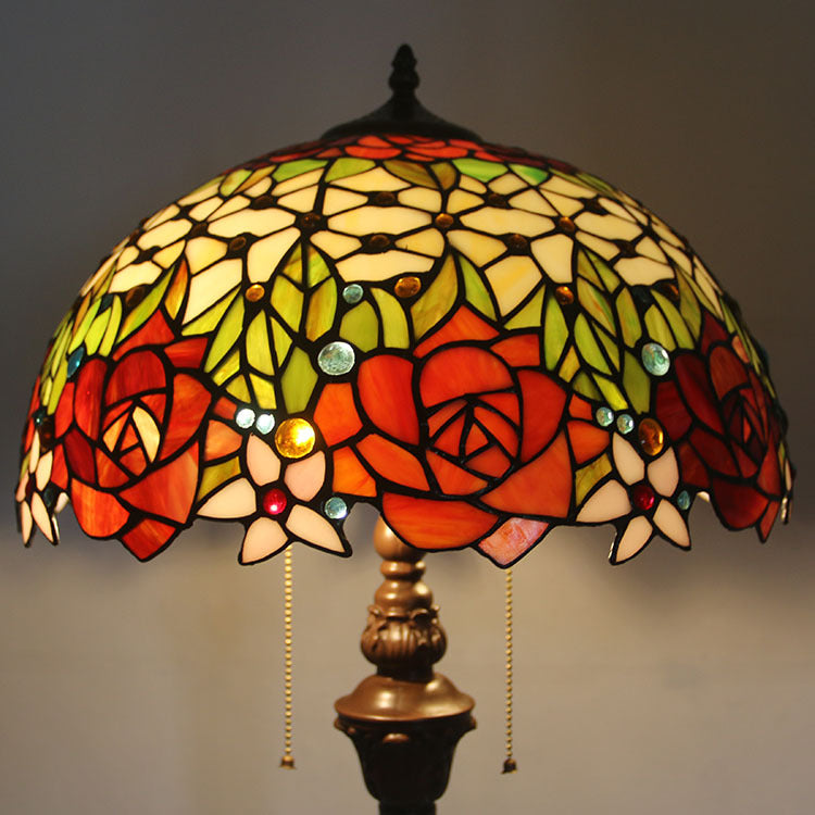 Tiffany Stained Glass Rose Dome Floor Lamp