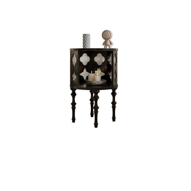 Vintage Cylinder Checkerboard Wood Glass End Table